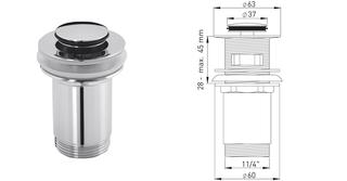 STEDO Design-Ablaufventil 1 1/4x 63mm, schl., ABS vc, o ÜLS