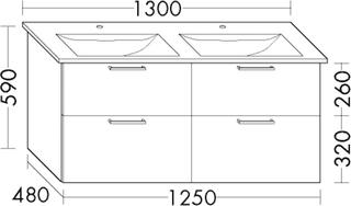 Burgbad Waschtischunterschrank Diago 125x58x48cm, dg Um, 2 Schubl/2 Ausz.