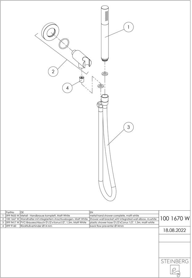 Artikelbild 3 des Artikels „Steinberg Handbrausegarnitur Serie 100 m Wd-Anschl.bg u. B.Schl. 1500mm, ma wh. Matt White“