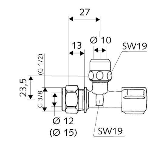 Artikelbild 2 des Artikels „Schell Eckventil COMFORT d=15mm G 1/2 AG, m regul., kiwa, verchr. Ø15 mm G 1/2 AG“