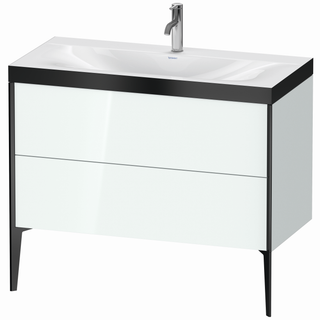 DU WTU XViu/Viu, 2 Ausz, 610x1000x480mm 1 HL, schw. m/ weiß hgl, Ra. B2 ES Nussb