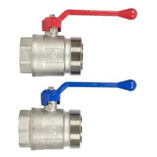 Strawa Kugelhahn 1 1/2" IGx2" AG, Griff rot/blau, 2er Set