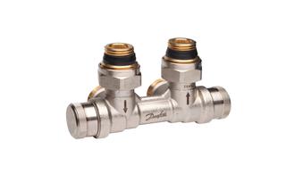 Danfoss Hahnblock RLV-KDV Eck, VL re, R 1/2xG 3/4, druckunabhängig