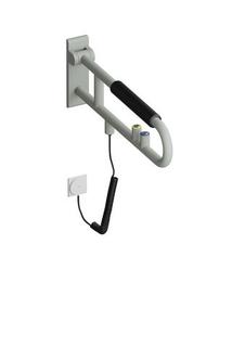 HEWI E-Dreh-Stützklappgriff 801 700mm, fe-grau, Armpol. sw, gelb Rg., m