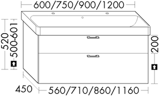 Burgbad Waschtischunterschrank sys30 71x52x45cm, Diago, 1 Schublade/Auszug
