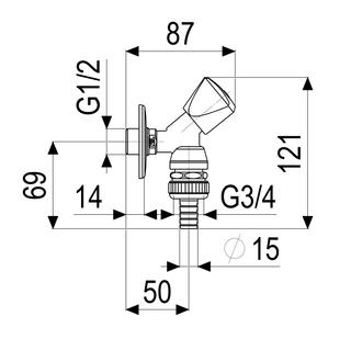 JS GA-Ventil, mit RV + RB mit Dreikantgriff,1/2x3/4, verchr