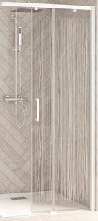 Kinedo Smart Design AC75 Eckhälfte FT re H200 chrom Siebdruckglas teilgerahmt