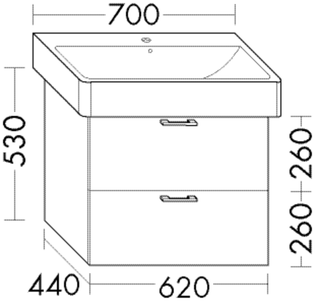 FORMAT Design WT-Unterschrank WXSZ062 620x530x440mm, 1 L/1 Ausz., anthr. hgl