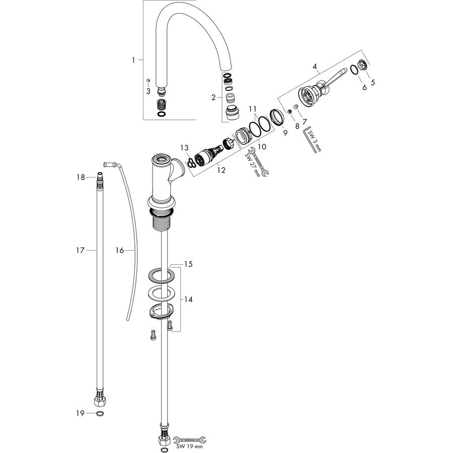 Artikelbild 3 des Artikels „hansgrohe WT-EHM 210 Axor Montreux A 175mm, m Zugst.Abl.Gar., pol. bla vc mit Zugstangen-Ablaufgarnitur | polished black chrome“