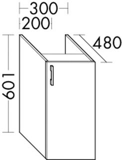 Burgbad Unterschrank Diago 20x60,1x48cm, re, sw Hochglanz, 1 Tür