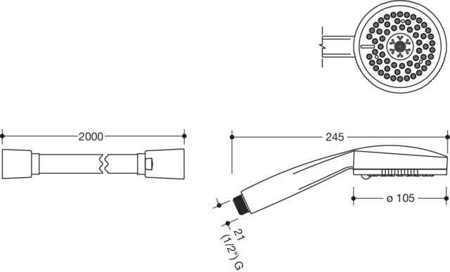 Artikelbild 2 des Artikels „HEWI Handbrauseset 2000mm, 3-Strahlarten, m Schlauch, chrom 2000 mm“