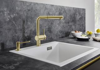 Blanco Spültisch-Einhebelmischer LINUS-S schwenkbar, HD, PVD satin platinium