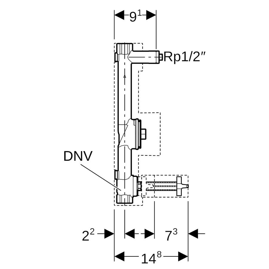 Artikelbild 4 des Artikels „Geberit Wasserzählerstrecke Rp 3/4, m UP-Kugelh. u Anschluss-T-Stück Rp 3/4“
