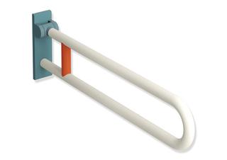 HEWI Dreh-Stützklappgriff 801 drehb., PA m, 850mm, reinw./aquabl./kor.