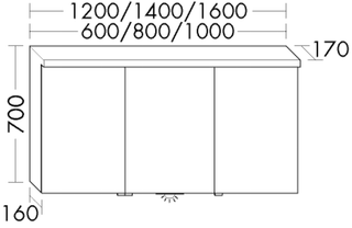 Burgbad Spiegelschrank LIN20 120x70x17cm, 3 T, Mel, hor. LED-/WT-Bel.