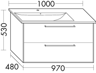 Burgbad Osera Waschtisch-Unterschrank 97x53x48cm, li, 1 Lade/1 Ausz., sa hgl