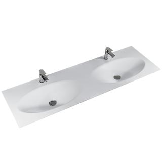 AQ117 Krion-Doppelwaschtisch Weiß Matt 9x1530x498mm m. Armaturbohrung