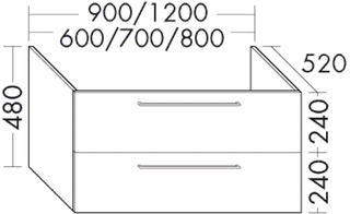 FORMAT Design WT-Unterschrank WVVV 800x480x520mm, Tec D Zi, 1 Lade/1 Ausz.