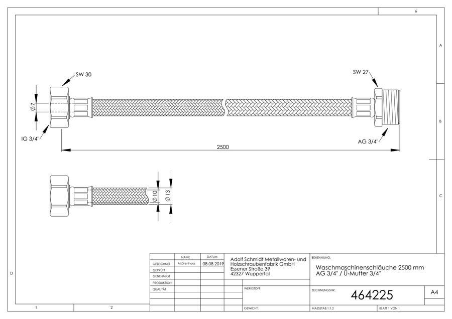 Artikelbild 2 des Artikels „ASW Wasch-/Spülmaschinen-Zulaufschlauch 2500mm, DN 10, 3/8