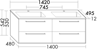 Burgbad Osera WT-Unterschrank-Set 142x49,5x54,2cm, 2 L, 2 A, WT w, we. hgl