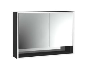 EMCO Aufputz-Lichtspiegelschrank Loft 1000 x 733 mm, mit Unterfach, LED, 2-türig, breite Tür links