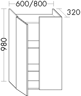 Burgbad Halbhoher Schrank sys30 60x98cm, PG1, 32cm t, 2 Türen, 2 Böden