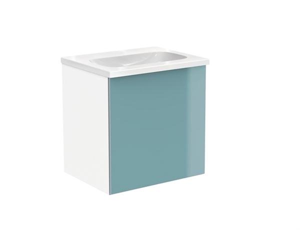 Artikelbild 1 des Artikels „HEWI Waschtisch-Unterschrank M40 400x400x313mm, 1 T, re, Glasfront aqua Glasfront aqua“