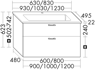Burgbad Keramik-Waschtisch-Set Bel sys30 93x62,3x49,5cm, Aufp sw ma, 1 Lade/Ausz.