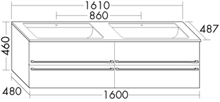 Burgbad MG D-WT-Unterschrankset Bel 161x46x48,7cm, lac hgl, 2 Schubl./Ausz.