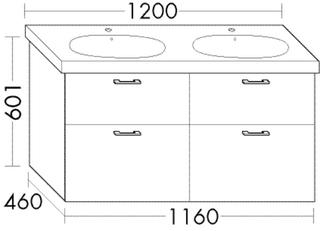 Burgbad Waschtischunterschrank Diago 116x60,1x46cm, gr hgl, 2 Schubl/2 Ausz.