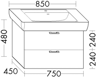 Burgbad Waschtischunterschrank sys30 75x48x45cm, Diago, 1 Schublade/1 Auszug
