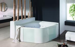 Hoesch Eck-Freisteh-Badewanne Ergo+ 164x164cm, weiß/verchromt, WVK Gl. silb.