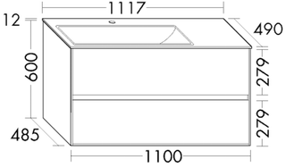 Burgbad Keramik-Waschtisch Unterschrank-Set rc40 Solitaire 111,7 x 61,2 x 49 cm, 1 Schublade/Auszug