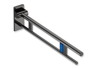 HEWI Stützklappgriff System 900 PVD Duo Fk-Spülausl., li, 862mm, SW-chrom gl