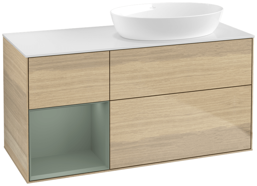 Artikelbild 1 des Artikels „V&B Waschtisch-Unterschrank Finion 120cm, Pl wh. m, Reg Oli. m Lac, Oa ven Regal Olive matt lacquer | oak veneer“