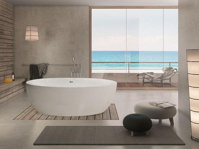 Artikelbild 1 des Artikels „Hoesch Freisteh-Badewanne Cabo 185x90cm, 155 l, ÜL.Bef., chrom, weiß Überlaufbefüllung, chrom“