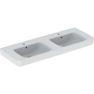 Geberit Doppelwaschtisch Renova Plan 130x48cm, Hahnl. mit., m Überlauf, weiß