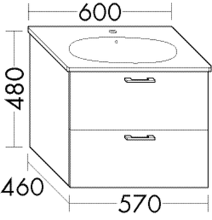 Burgbad Waschtischunterschrank sys30 57x48x46cm, Echo, 1 Schublade/1 Auszug