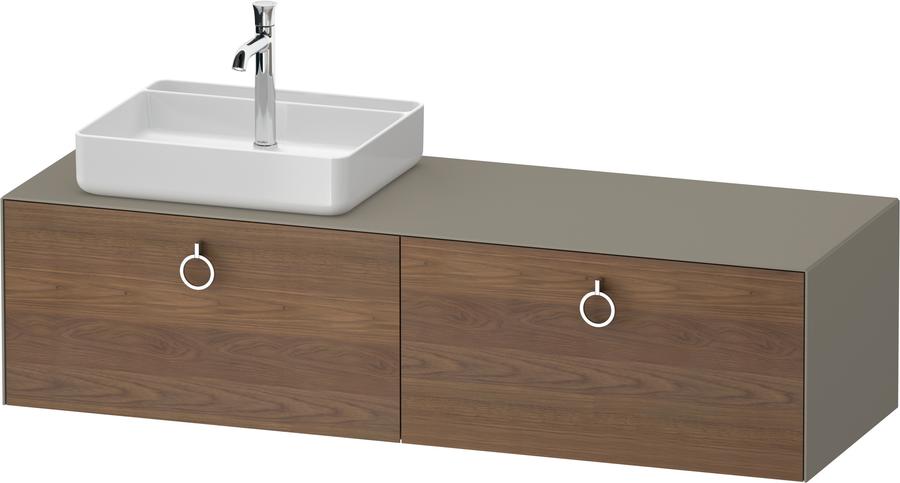 Artikelbild 1 des Artikels „Duravit WT-Unterschrank White Tulip 160x55cm, B l, US N StG m, E L/m Be amerikanischer Nussbaum massiv/steingrau seidenmatt | Eiche links/mit Innenbeleuchtung“