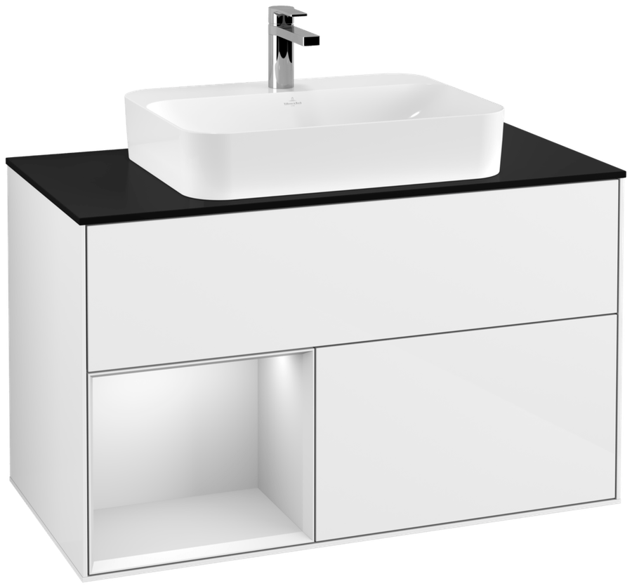 Artikelbild 1 des Artikels „V&B Waschtisch-Unterschrank Finion 100, Pl b m, Rg l wh. m Lac, glo wh. Lac Regal links White matt lacquer | glossy white lacquer“