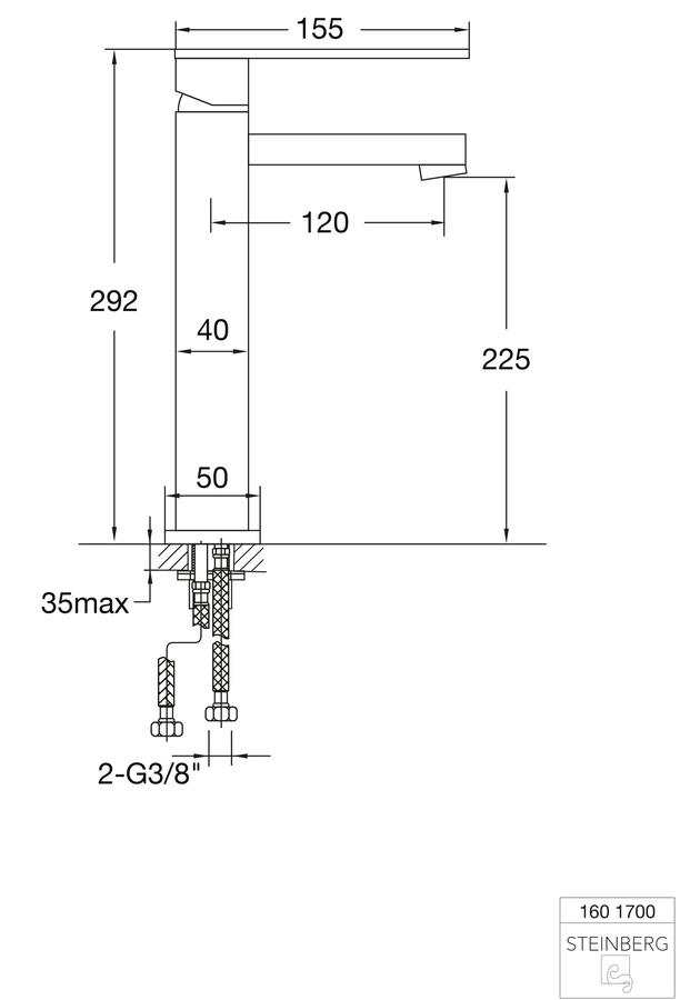 Artikelbild 2 des Artikels „Steinberg WT-Einhebelmischer Serie 160 A 120mm, chr, H 292mm, o. Abl-Garnitur Ausladung 120 mm | chrom“