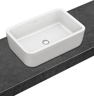 V&B Aufsatzwaschtisch Architectura 60x41cm, eck, o. HLB, mit Überlauf, weiß