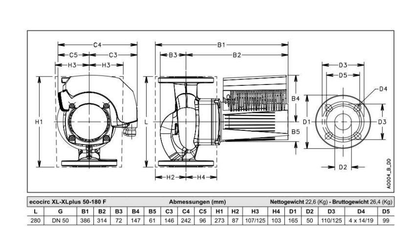 Artikelbild 2 des Artikels „Lowara Heizungspumpe ecocirc XLplus 50-180 F/280, DN 50 50-180 F/280, DN 50“