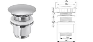 FRANK Design-Ablaufventil 1 1/4x 63mm, o ÜLS, d 74mm, MS verchr.