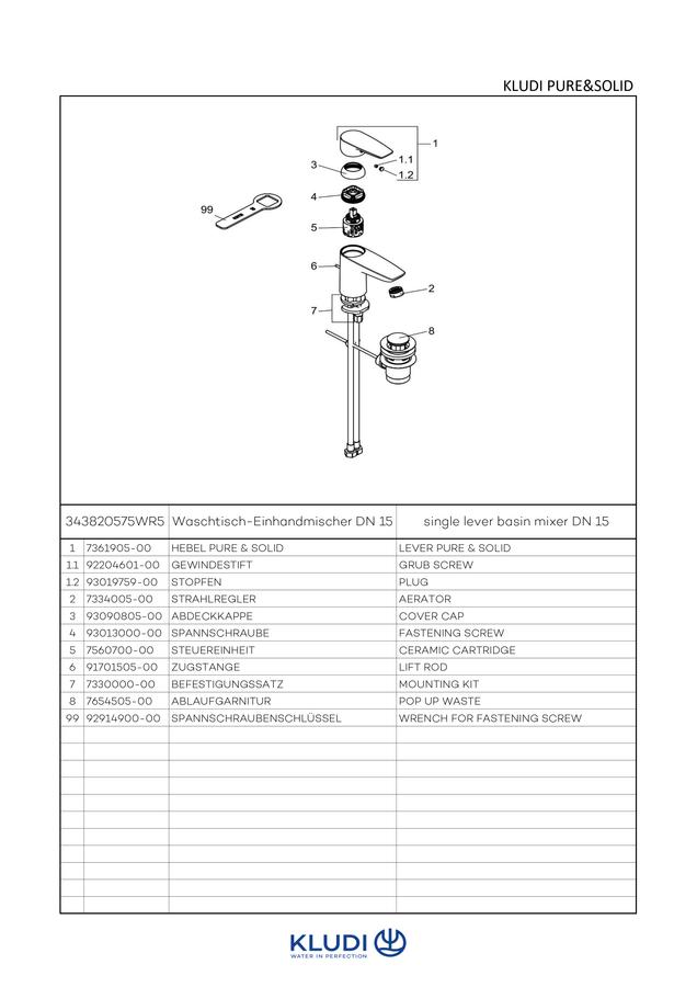 Artikelbild 4 des Artikels „Kludi PURE&SOLID WT-Einhebelmischer 75 DN 15, mit Metall-Ablaufgarnitur, chrom chrom“
