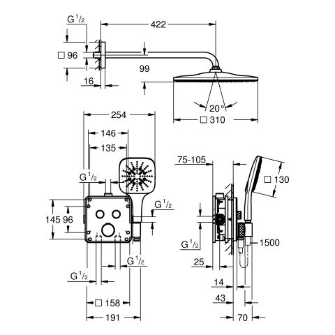 Artikelbild 3 des Artikels „GROHE Duschsystem Grohtherm Smartcontrol UP, m Rainsho. Mono310 Cube, phantom bla phantom black“