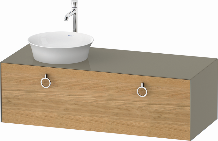Artikelbild 1 des Artikels „Duravit WT-Unterschrank White Tulip 130x55cm, B L, E N StG g, N mi/o Be Eiche natur massiv/steingrau Hochglanz | Nussbaum mitte/ohne Innenbeleuchtung“