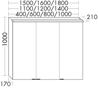 Burgbad Spiegelschrank rc40 Solitaire 110x100x17cm, lac g, 3 T, m horiz LED
