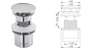 ASW Design-Schaftventil d 63mm, S-Vtl. 80mm, m ÜLS, MS verchr.