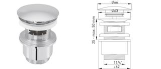 ASW Design-Ablaufventil 1 1/4x 63mm, ÜL-Schlitze, d 66mm, MS rot